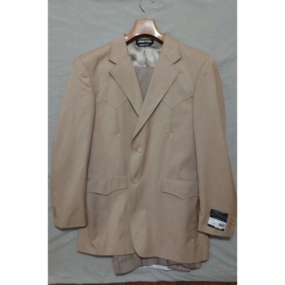 Gorgio Patroni Western Style Suit Two Button NWT Sz 42/32 Beige Stripes Classy - Picture 1 of 13